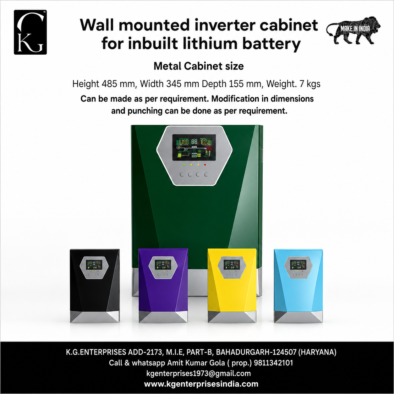 WALL-MOUNTED INVERTER CABINET (SOLAR) 12 VOLT 100 AH-1KW With an inbuilt lithium battery fittment (12 V 100 AH )