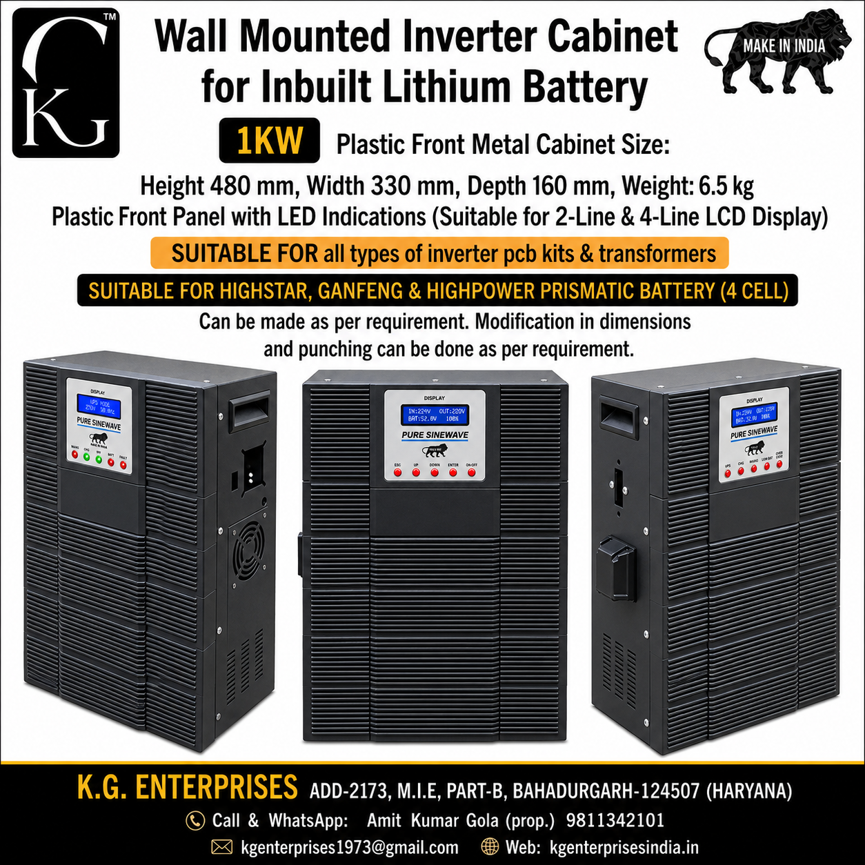PLASTIC FRONT INVERTER CABINET-WALLMOUNT-1KW-BLACK
